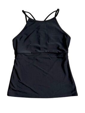 Black High Neck Tankini Swim Top Strappy Back Fully Lined Size Unknown